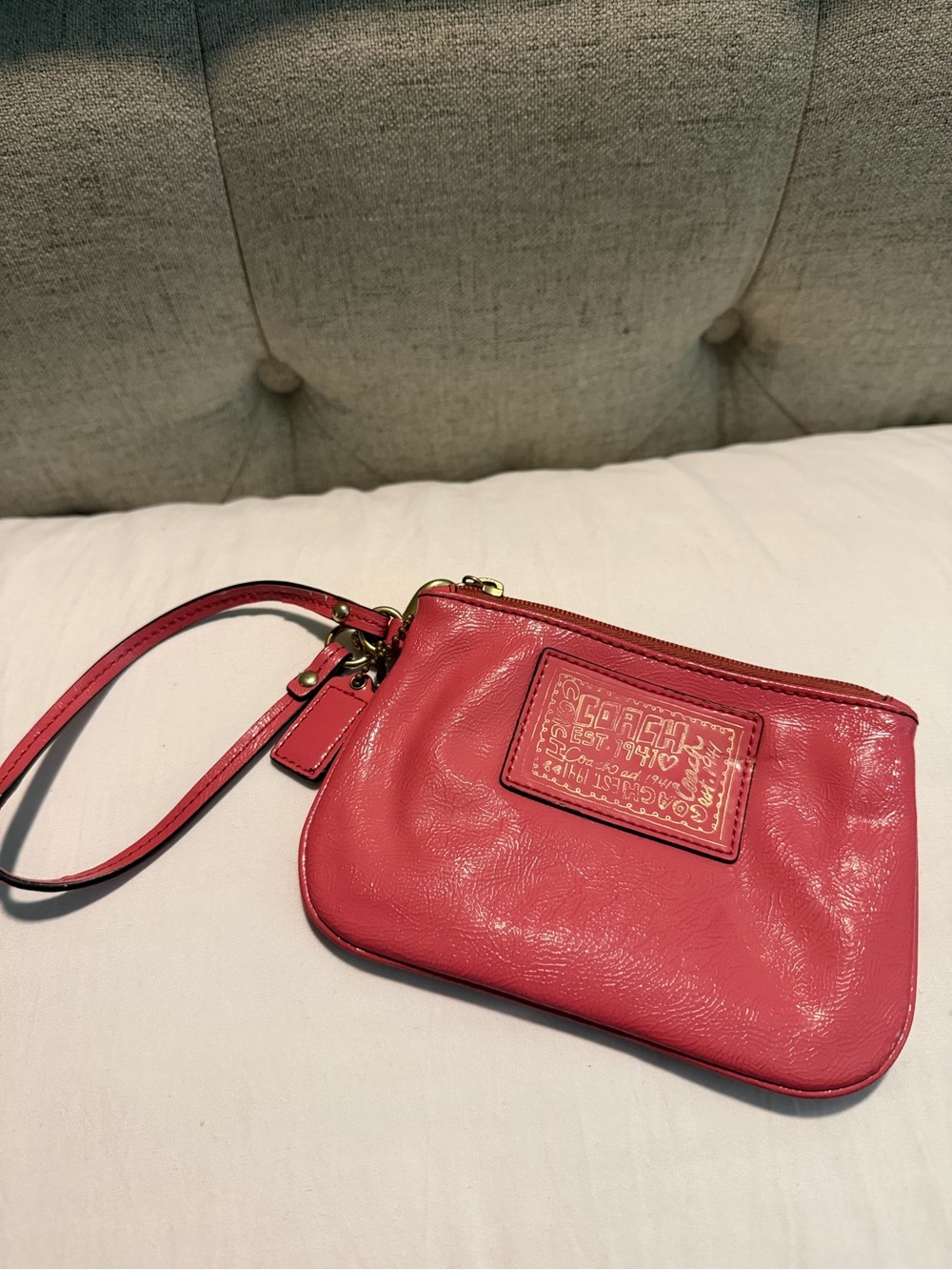 Coach Hot Pink Leather Wristlet Clutch with Gold Hardware